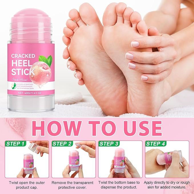 Cracked Heel Urea Stick,Peach Scent,Foot Care Cream 60 Percent Stick,Maximum Strength Urea Cream for Feet,Moisturizer and Hydrates Dry Cracked Feet, Knees, Elbows, Hands