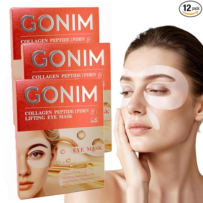 GONIM Under Eye Patches 360° Fit, Eye Mask with Collagen Peptide,Salmon DNA PDRN, Caffeine,Retinol & Niacinamide, PDRN Eye Patches for Puffy Eyes and Dark Circles, Gifts for Women, Hydrating 4 pairsx3