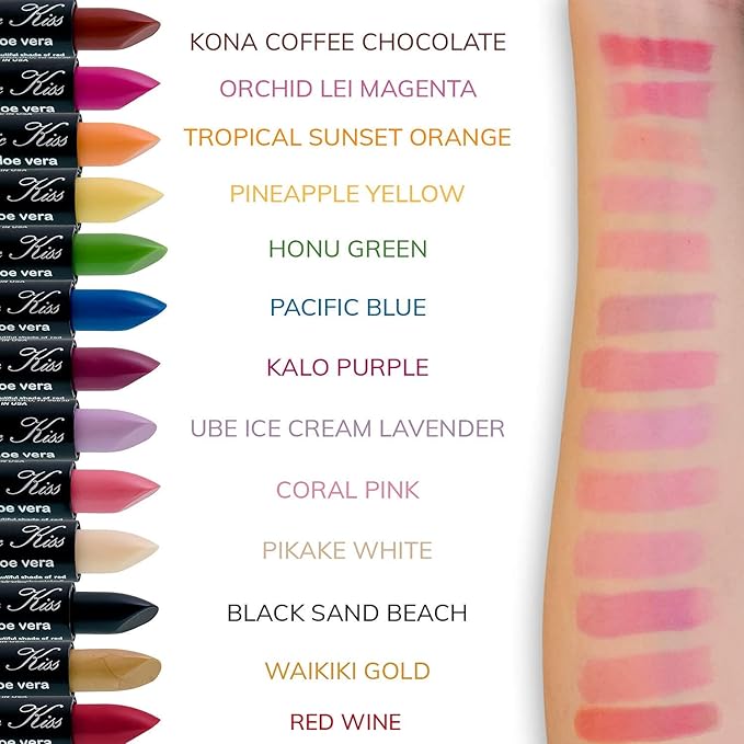 Magic Kiss Color Changing Matte 6 Piece Lipstick Set infused with Aloe Vera Made in USA (Colors of Aloha 3)