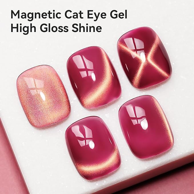 Cat Eye Gel Nail Polish Red Glass Jelly Magnetic Nail Polish Gel Shimmer Glitter Gloss Shine Holographic Wine Color Velvet for Valentine's Day Gift Nail Art Manicure DIY at Home 12ml