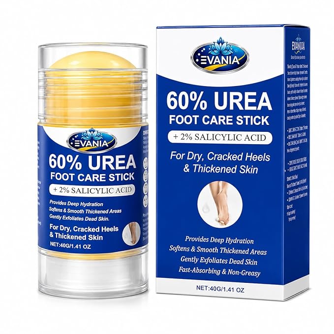 EVANIA 60% Urea Foot Care Stick with 2% Salicylic Acid – Cracked Heel Treatment, Callus Remover & Foot Moisturizer for Dry Feet, Rough Skin, Knees, Elbows & Hands – Intensive Repair Balm 1.41oz