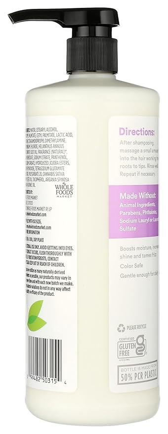 365 by Whole Foods Market, Moisture & Shine Conditioner with Hemp Seed & Argan Oil, Lavender Scent, 32 Fl Oz