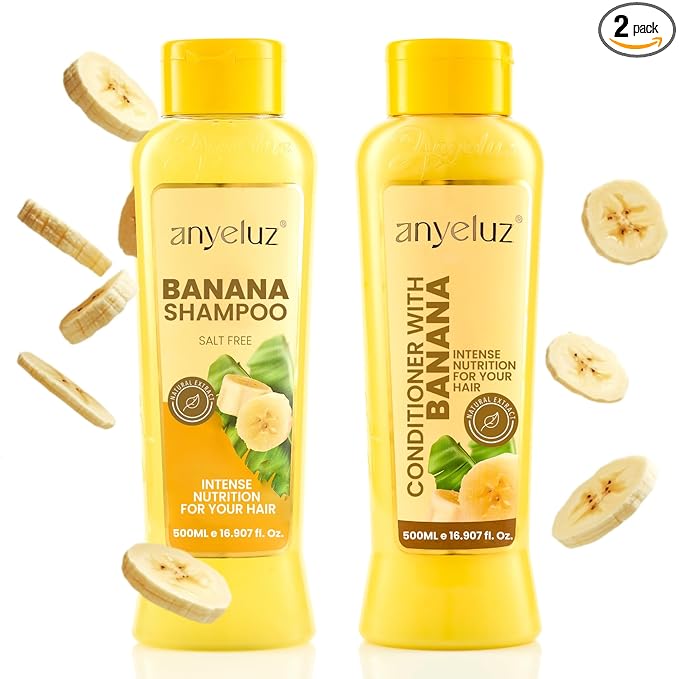 ANYELUZ Banana Hair Care Duo Set - Moisturizing Shampoo & Nourishing Conditioner, Natural Fruit-Infused Hydration & Repair for Dry, Damaged Hair