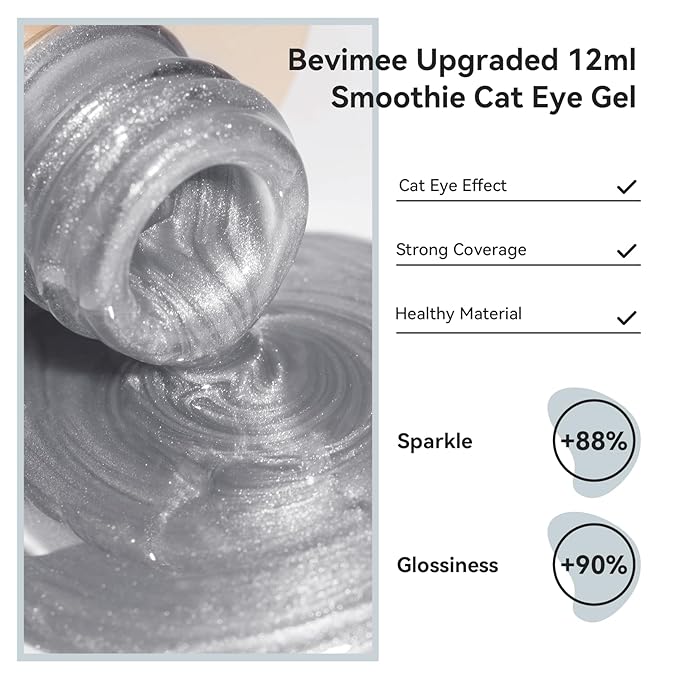 Cat Eye Gel Nail Polish Moonlight Magnetic Nail Polish Silver Glitter Mirror Glass Smoothie Cateye UV Gel Polish Holographic for Nail Art Manicure DIY at Home 1PC 12ML
