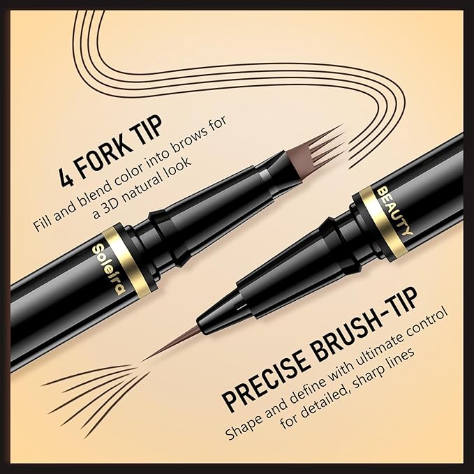 Eyebrow Pen, Soleira Waterproof Eyebrow Pencil with 4 Tip Microblading Eyebrow Pen and Dual-ended Eyebrow Brush, for Natural-Looking Brows, Long-Lasting, Chocolate Brown