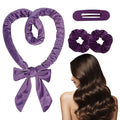 Heatless Curls Overnight Headbands for Women, Hair Rollers with Scrunchies and Clip, Soft Velvet Heatless Hair Curler for Long Hair, No Heat Damage to Hair (Purple)