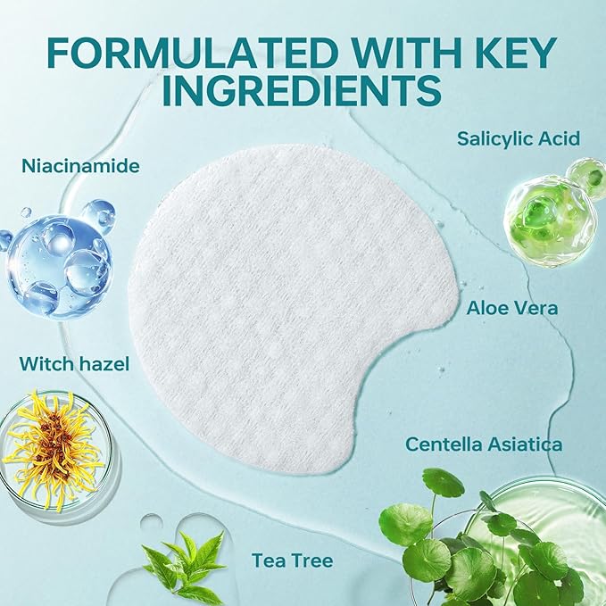 BOLI Cleansing Toner Pads, Salicylic Acid Mild Exfoliating Facial Pads, Pore Reducing with Tea Tree Oil, Niacinamide, Wihch Hazel (70 Units)