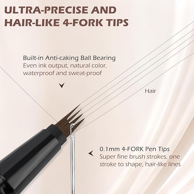 2PCS Microblading Eyebrow Pencil with Eyebrow Brush, Light Brown Eye-brow Pencils for Women, 2-In-1 Waterproof Eyebrow Pen with 4-Fork & Ultra-Precise Tips for Hair-Like Eyebrow Makeup (Light Brown)