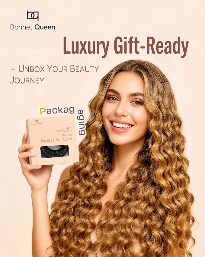 BONNET QUEEN Heatless Hair Curler Set (3Pcs), Heatless Curls Overnight with Satin Hair Rollers, All-in-One Curling Rod for Hair Curlers to Sleep In, Black(For Tight Curls)