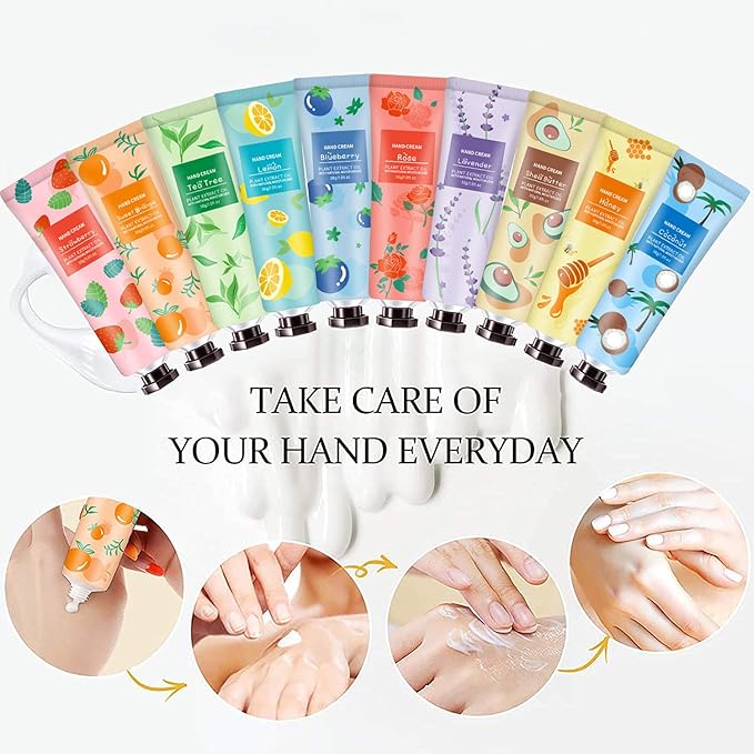10 Pack Hand Cream for Dry Cracked Hands,Mothers Day Gifts,Teacher Appreciation Gifts,Nurses Week Gifts,Birthday Gifts for Women,Natural Plant Fragrance Mini Hand Lotion Moisturizing Hand Care Cream
