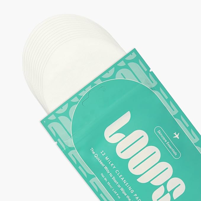 LOOPS Milky Cleanser Korean Skincare - Deep Cleansing and Hydrating Skin Care - Pre-soaked Bamboo Facial Cleansing Pads - Facial Wash with Milky Oil Complex - Oil Cleanser for Face - Pack of 12