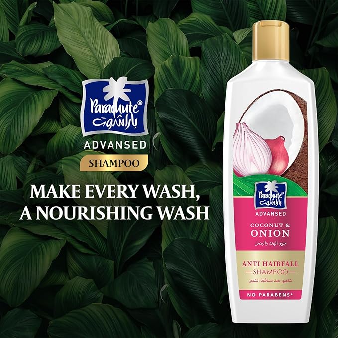 Parachute Advanse Coconut & Onion Shampoo | Strengthens Hair & Reduces Hairfall | 13.4 Fl oz | Pack of 2