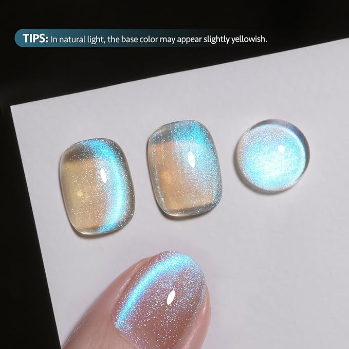 GAOY Cat Eye Gel Nail Polish, 16ml Blue Glitter Nail Polish with Nude Base, Reflective Holographic Translucent UV Gel with Magnet, 2408 Mermaid Tears