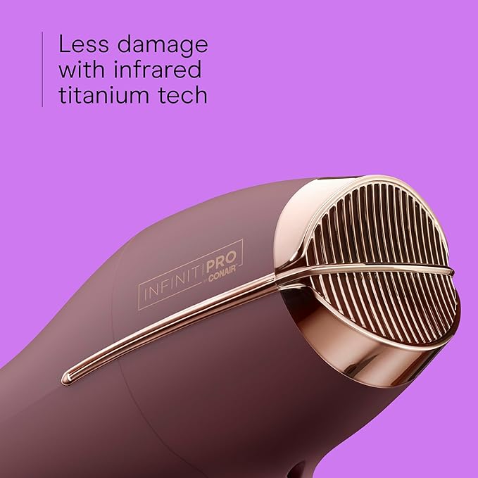 Infiniti PRO by CONAIR Hair Dryer, 1875W Blow Dryer with Diffuser and Concentrator Attachments, AC Motor with Ceramic Technology, 3 Heat & 2 Speed Settings, Plum