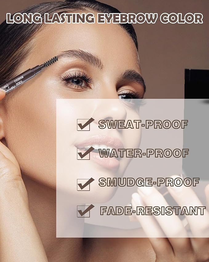 6 Pack Light Brown Eye Brow Pencil, Waterproof Eyebrow Pencils for Women- Dual-Ended with Spoolie Brush and Triangular Tip for Easy Defining, Natural Fill, Long-Lasting Brows, Sweatproof