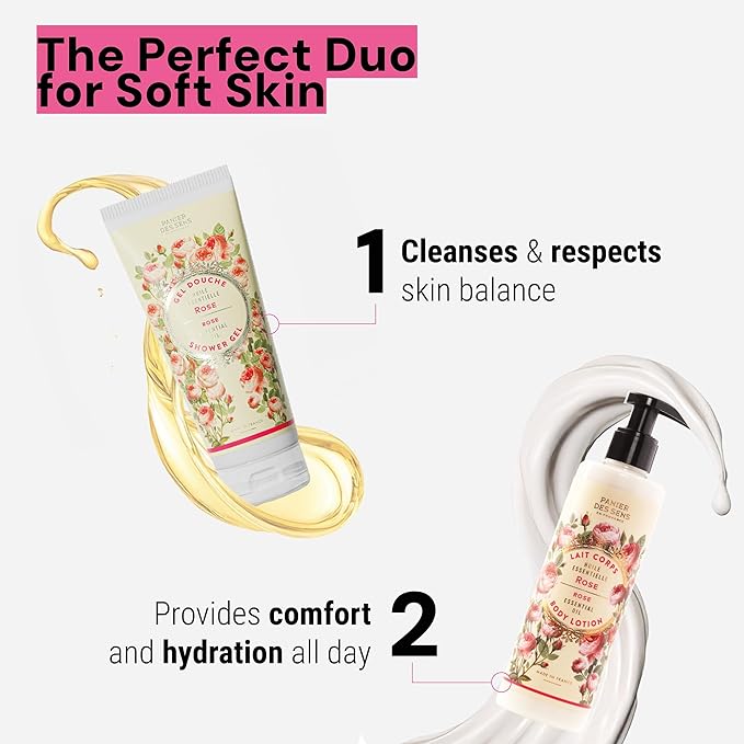 Panier des Sens - Rose Moisturizing Body Wash for Women & Men - Gentle Shower Gel - 96% Natural - Normal, Sensitive Skin - Body Care Made in France, SLS Free, Vegan - 6.8 floz