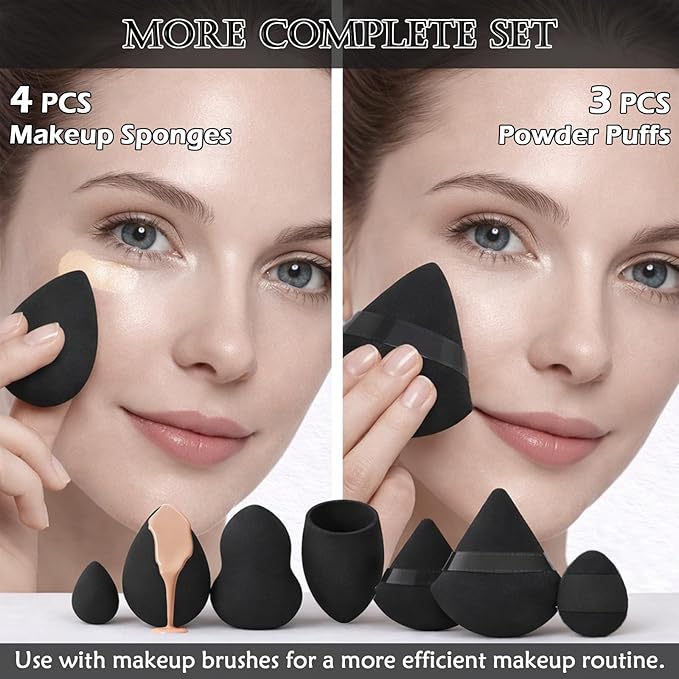 32Pcs Makeup Brushes Set Professional Makeup Kit – Foundation Powder Concealers Blush Eye shadows 25 Pcs Brushes with 4 Makeup Sponge & 3 Powder Puff (Black)