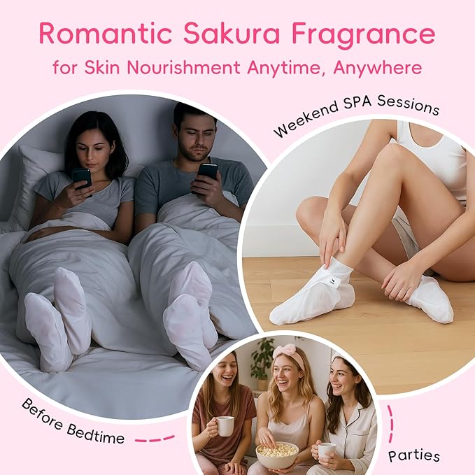 LAIKOU Japan Sakura Moisturizing Foot Mask, Foot Mask for Dry Cracked Feet, Foot Masks, Deep Moisturizing Socks for Cracked Heels, Skin Care Gifts for Women Soft Smooth Touch Feet 5 Pack