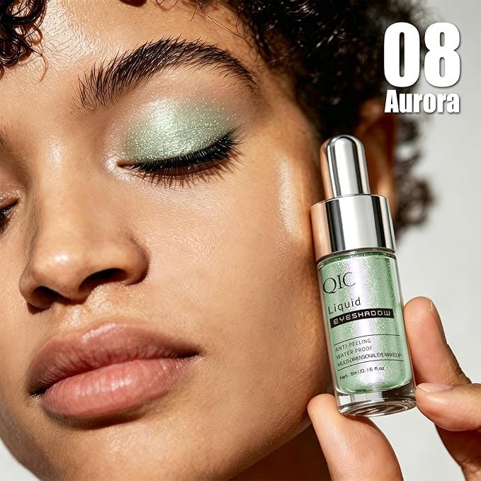 QIC Liquid Glitter Eyeshadow, Metallic & Shimmer Finish, Long Lasting, Non-Creasing, Smudge-proof, Lightweight Formula Liquid Eyeshadow for All Skin Tones, Buildable Color (08 Mint Green)