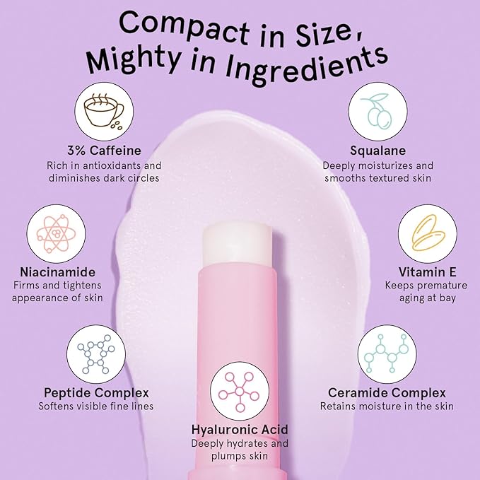 grace & stella Under Eye Brightener Balm Stick - Travel Essentials - Caffeine Eye Cream for Dark Circles, Puffiness, Wrinkles - Vegan Moisturizer Stick with Niacinamide, Hyaluronic Acid (0.13oz/3.5g)