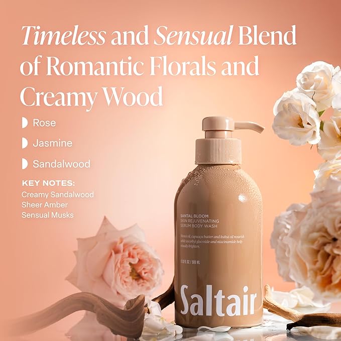 Saltair Body Wash 2-Pack – Santal Bloom – Moisturizing Body Wash with Monoi Oil and Cupuacu Butter – Scented Shower Gel for Women and Men – 2x 17oz – Vegan, Cruelty-Free, Paraben-Free