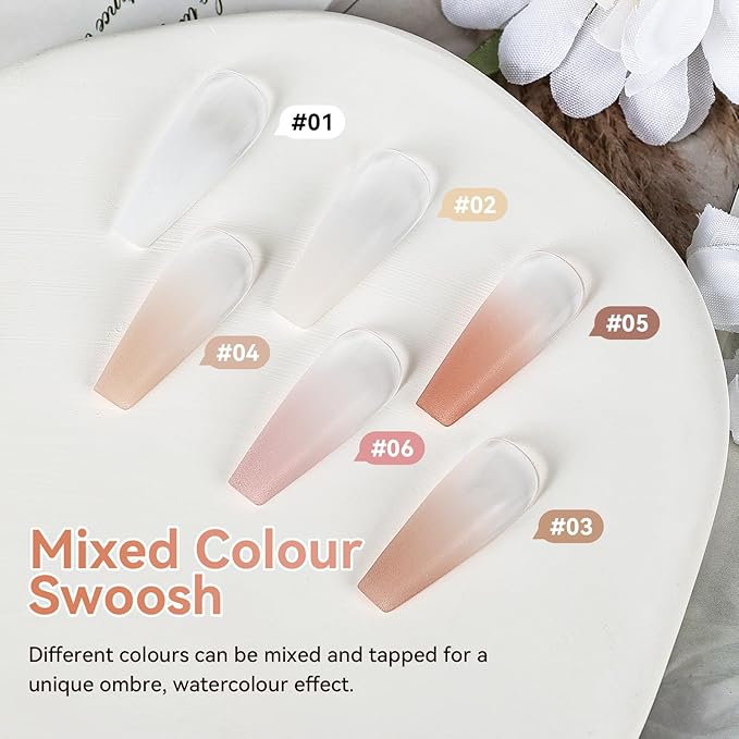 JODSONE 6 PCS Cushion Patting Gel Polish Kit Vibrant Colour with 50 Pcs Sponges and Grabbing Pen for French Ombre Blush Blend Nail Art Home & Salon Use