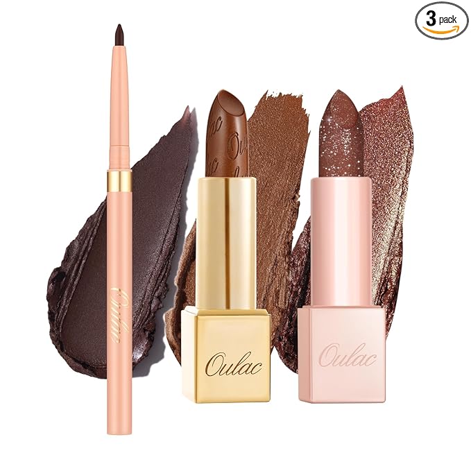 Oulac Lipstick & Lipliner Set 3PCS High Impact Lipcolor with Moisturizing Formula, Vegan Beauty, Full-Coverage Lip Color, Gift Lipstick for Women, 03+08+D06