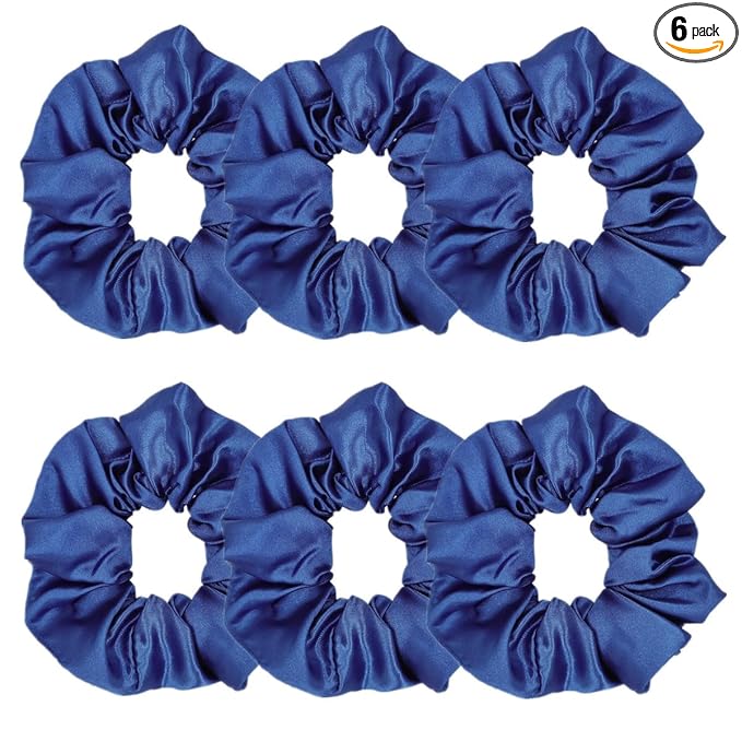 Sufermoe 6 Pcs Satin Silk Hair Scrunchies, Dark Blue (4.5 Inch) - Hair Ties for Women and Girls, Hair Accessories