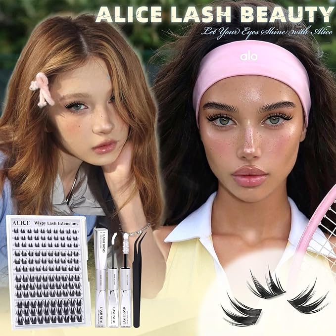 ALICE Bunny Lash Clusters Kit Wispy Manga Eyelash Clusters Kit Anime Cluster Eyelash Extension Kit Manga 8mm-14mm Thin Band Individual Lashes 2 Spikes with Bond and Seal DIY at Home