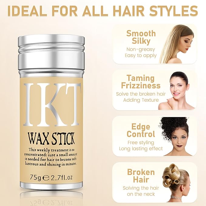 Hair Wax Stick for Wigs + 4 PCS Edge Brushes Hair Styling Comb Set, Edge Control Slick Stick Hair Pomade 2.7Oz Stick Non-greasy Styling Wax, Long Lasting, Strong Hold Temporary Hair Product