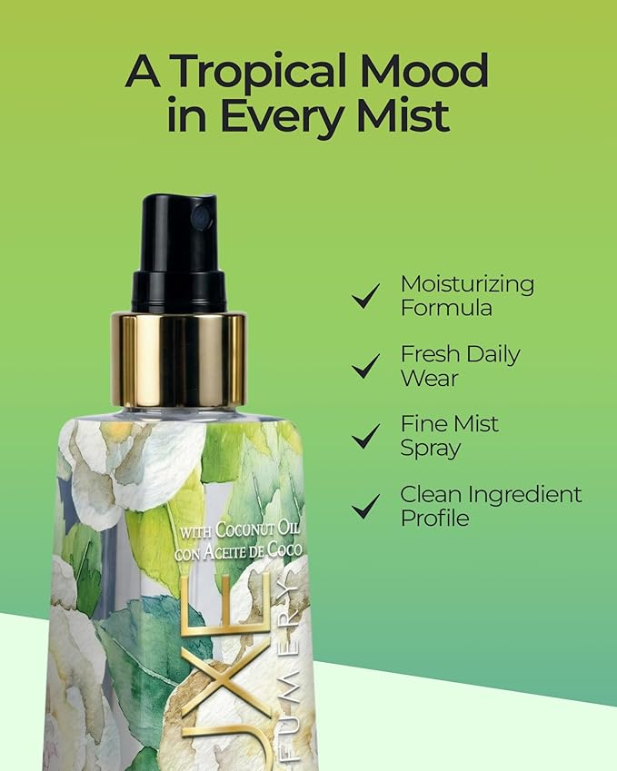 Luxe Perfumery Pura Vida Coconut Mimosa Moisturizing Fragrance Mist – Tropical Fruity Body Spray with Pineapple, Coconut & Vanilla Orchid – Hydrating Skin Mist for Women, Made in USA, 8 Fl Oz