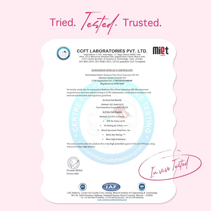 Aqualogica Radiance+ Dewy Sunscreen with Watermelon & Niacinamide with SPF 50 & PA++++ - 50g Broad Spectrum SPF 50+ PA++++ UVA/B & Blue Light Protection Anti-Pollution Factor (APF) Technology