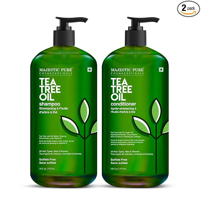 Majestic Pure Tea Tree Shampoo for Men and Women - Hydrating Formula Fights Dandruff, Lice and Itchy, Irritating or Dry Scalp - For All Hair Types - Sulfate Free 16 fl oz (pack of 2)