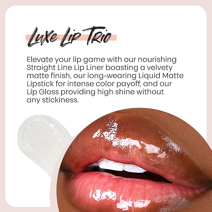 The Lip Bar Vegan Lip Kit, with Straight Face Lip Liner, Bawse Lady Liquid Matte Lipstick, and Minimalist Non-Sticky Lip Gloss, 3 pieces