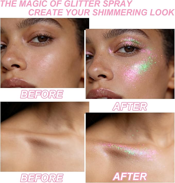Hair and Body Glitter Spray, Shimmering Powder Sparkle Powder Makeup, Glitter Loose Sparkle Makeup for Body Highlighter,Festival Prom Rave Accessories (Mermaid)