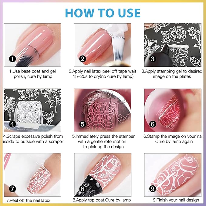 Biutee 10PCS Nail Art Stamping Plates Set Nail Stamper Kit with Nail Stamper Scraper and Storage Bag, Nail Stamp Plate Butterfly Starry Sky Flower Bowknot Design Nail Stamping Kit