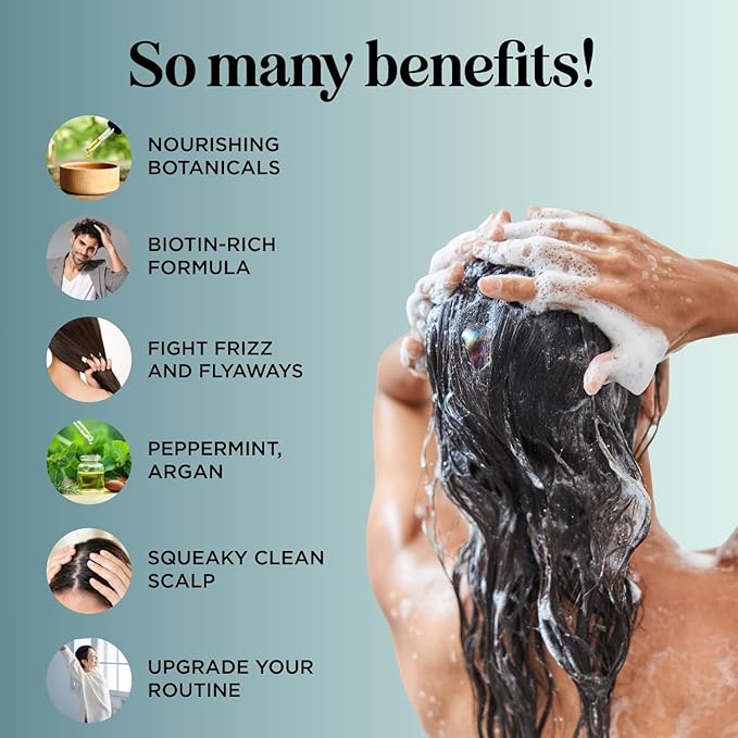 Volumizing Biotin Shampoo and Conditioner Set - Peppermint Shampoo and Conditioner for Thinning Hair Care with Argan Coconut & Olive Oil - Color Safe - Paraben Silicone & Sulfate Free (32 Fl Oz Each)