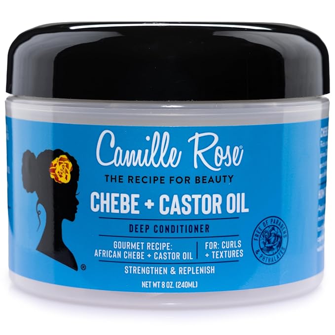Camille Rose Black Castor Oil + Chebe Deep Conditioner for Dry, Damaged Hair – Strengthen & Replenish Moisture, Revitalize Textured, Curly Hair, 8 Oz