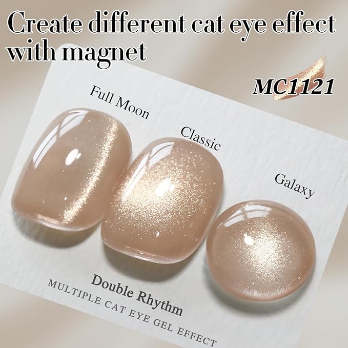 Double Rhythm 15ML Jelly Glass Cat Eye Gel Polish with Magnet Holographic Glitter Shimmer Translucent Sheer Color Salon Soak Off Magnetic Nail at Home (Silk Apricot)