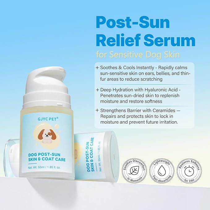 Dog Post-Sun Recovery Serum - Soothes Hot Spots, Redness & Sun Discomfort | Repairs Moisture Barrier with Ceramides | For Ears, Belly & Paws | Fast-Absorbing Formula (1.85 fl oz)