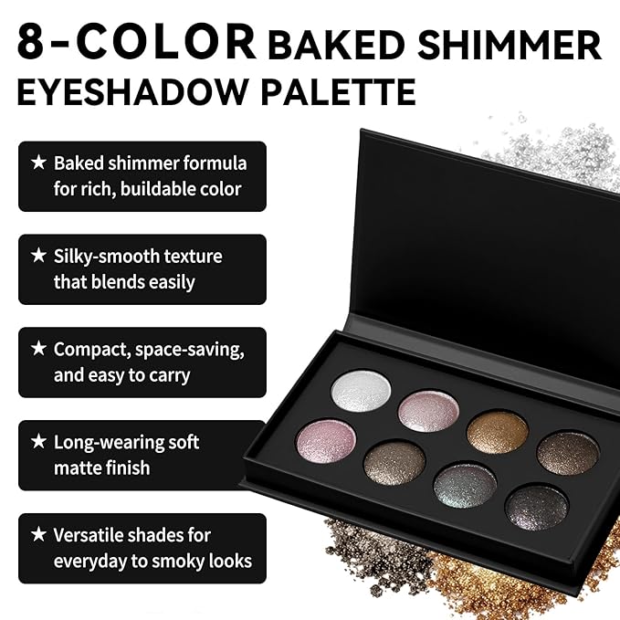 UCANBE Shimmer Metallic Eyeshadow Palette Set, Baked Eye shadow, High Pigment Makeup Palette, Soft Blendable for Party and Stage Makeup (03 All Metallic)