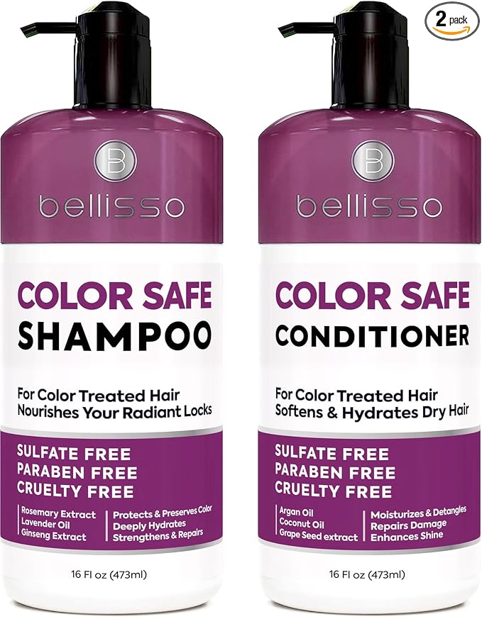 Color Safe Shampoo and Conditioner Set – Anti-Fade Protection for Color Treated, Dyed & Highlighted Hair – Sulfate & Paraben Free, Hydrating Formula with Rosemary, Coconut & Argan Oil for Women & Men