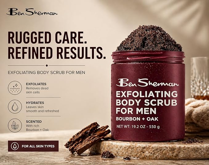 Ben Sherman Exfoliating Body Scrub For Men with Shea Butter Vitamin A and C, Moisturizing Hydrating Body Scrub for Healthy Skin