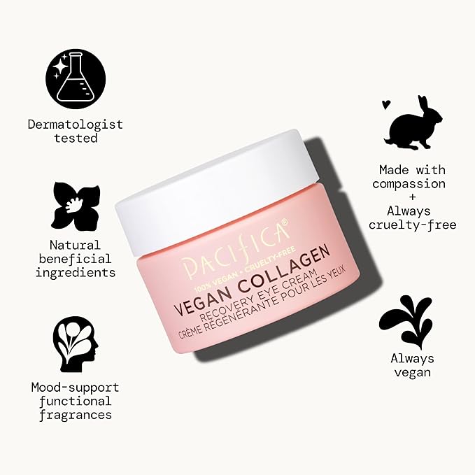 Pacifica Vegan Collagen Overnight Recovery Cream – 2-in-1 Anti-Aging Face Moisturizer & Under Eye Cream Night, Hydrating Collagen + Hyaluronic Acid & Caffeine Formula for Dry, Dull Skin Fragrance-Free