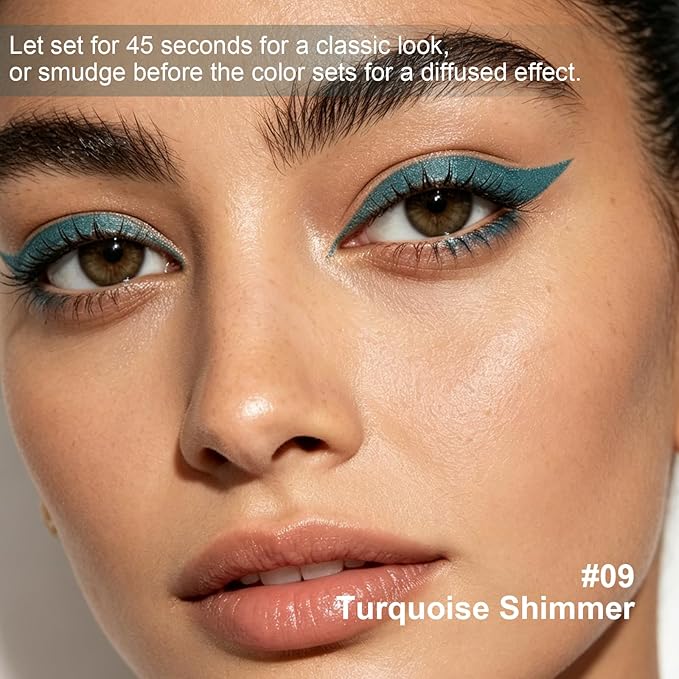 Turquoise Glimmer Eyeliner Pencil,Smudge-proof Waterproof Long Lasting Eye Liner, High-Pigmented Smooth Creamy Formula for Mature Women, Eyes Makeup Pen Includes Sharpener-#9Turquoise Glimmer