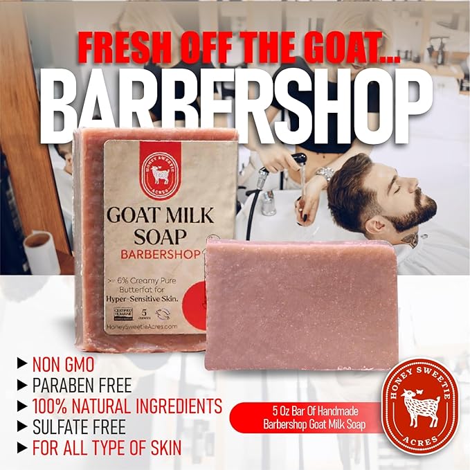 Honey Sweetie Acres 2-Pack Barbershop Goat Milk Soap - Handmade 5 oz Bar, Made with Natural Ingredients, Moisturizing & Gentle, Made in the USA