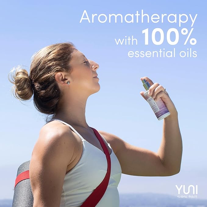 YUNI Beauty Calming Body Mist (4oz) My OM World - Natural Aromatic Oils - Relaxing Stress Relief - Promotes Focus & Clarity - All Natural, Paraben-Free, Cruelty-Free