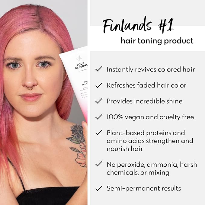FOUR REASONS Color Mask, Rose Pink (27 Colors) – Hair Gloss & Color Depositing Conditioner – Semi Permanent Hair Toner for Color-Treated Hair Color For Women – Vegan & Cruelty-Free – 6.76 fl oz