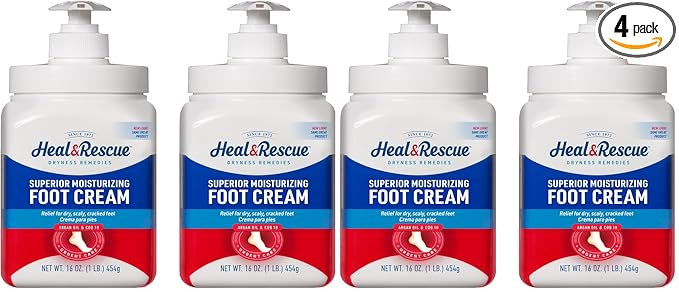 Heal&Rescue Heel Rescue Foot Cream 16 Ounce Bottle,for Cracked,Calloused or Chapped Skin,(Pack of 4)