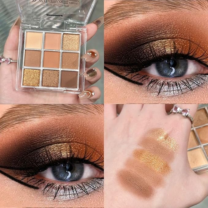 9 Color Brown Eyeshadow Palette - Rose Gold Dark Brown Bronze Naked Matte & Glitter Shades, Long-Lasting, Waterproof & Blendable, Natural Nude Eye Shadow Set sombras para ojos (Chocolate)